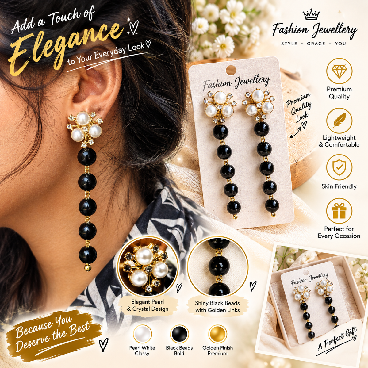 💎 ✨ Pearl Blossom Floral Jhumka ✨💎