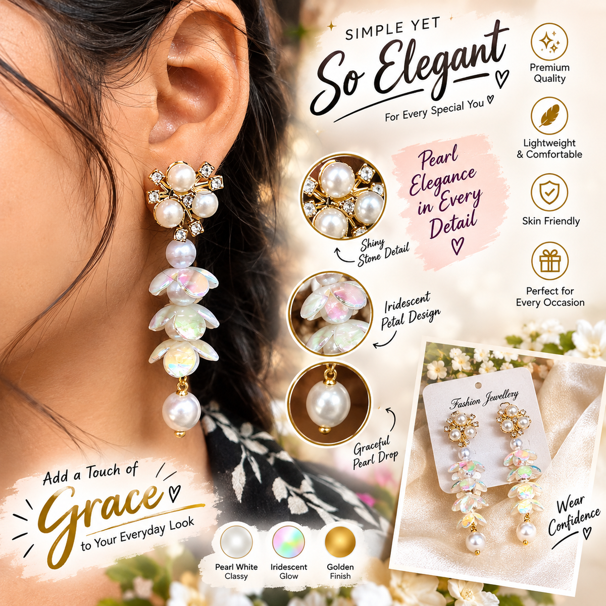 💎 ✨ Pearl Blossom Floral Jhumka ✨💎